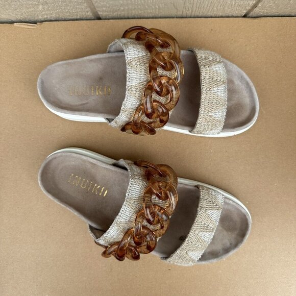 Inuikii Chain Velvet Strap Platform Slide Sandals Tan Size 41/11  Anthropologie - Picture 2 of 10
